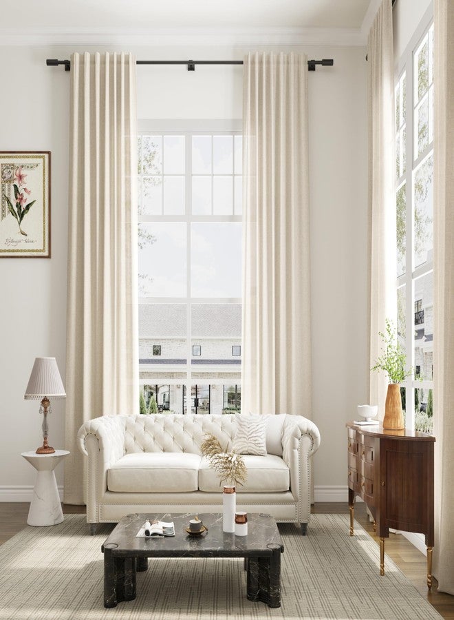 SPWIY Neutral Linen Curtains 132 Inches Long for High Living Room Back Tab Rod Pocket Custom Made High Ceiling 2 Story Drapes Semi Sheer Beige Earth Tone Decor Drapes 132 Inch Length 11 FT 1 Panel - Image 1